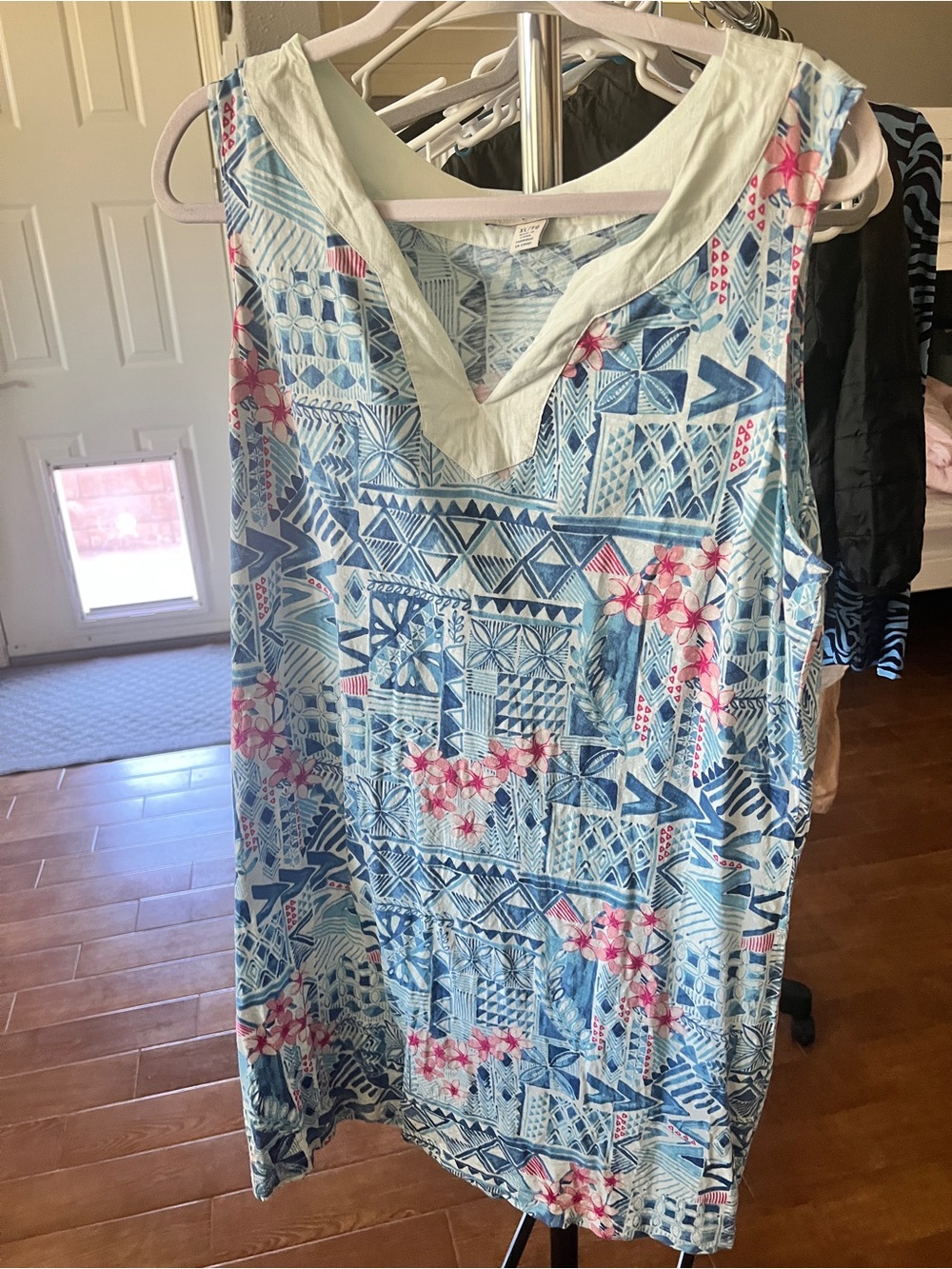 Tommy Bahama Blue and Pink Sleeveless Printed Shift Dress